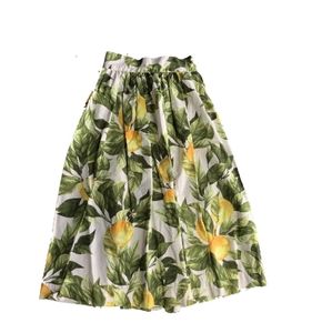 Long White Skirt With Leaves And Lemon Print